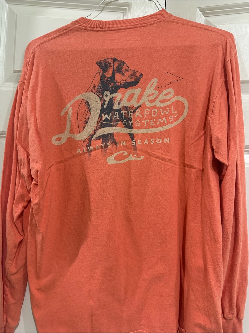 Drake Long-Sleeve Shirt in Coral Salmon with Logo